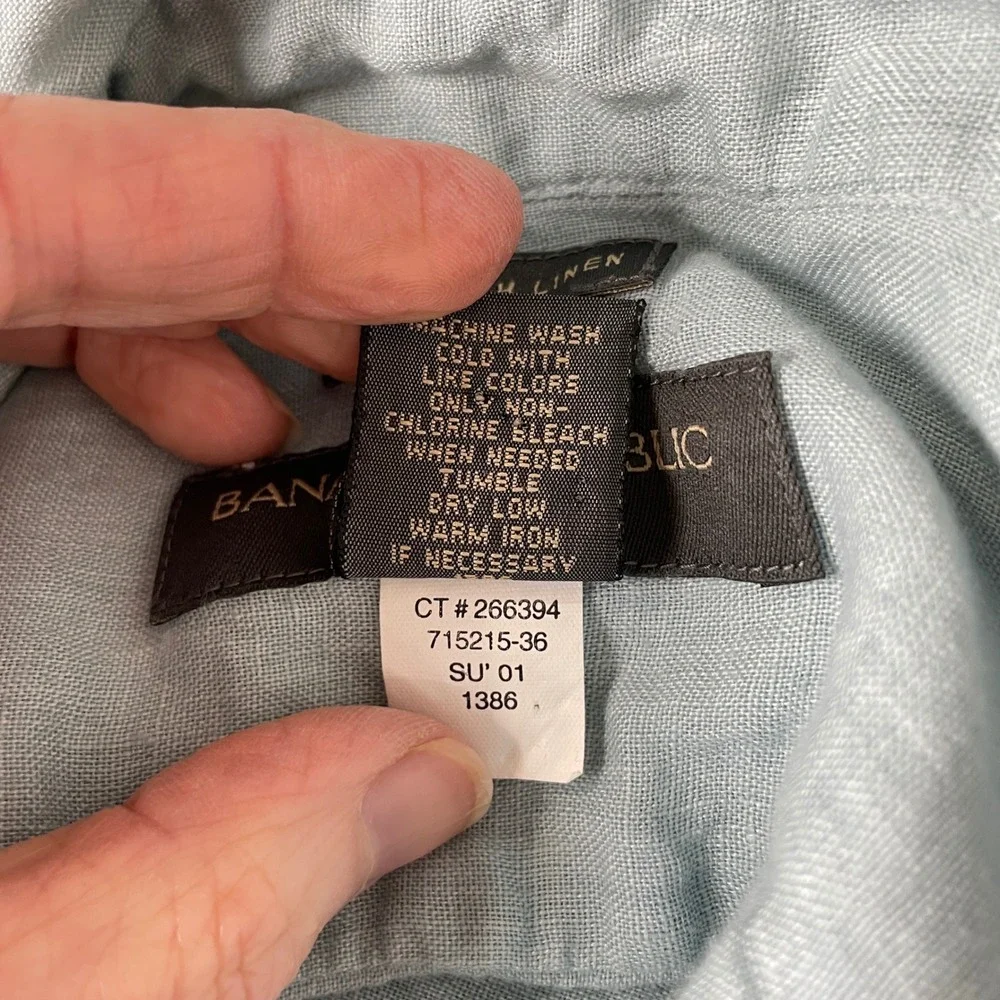 Banana Republic Ice Blue Irish Linen Button Up Shirt Mens L Short Sleeve Coastal